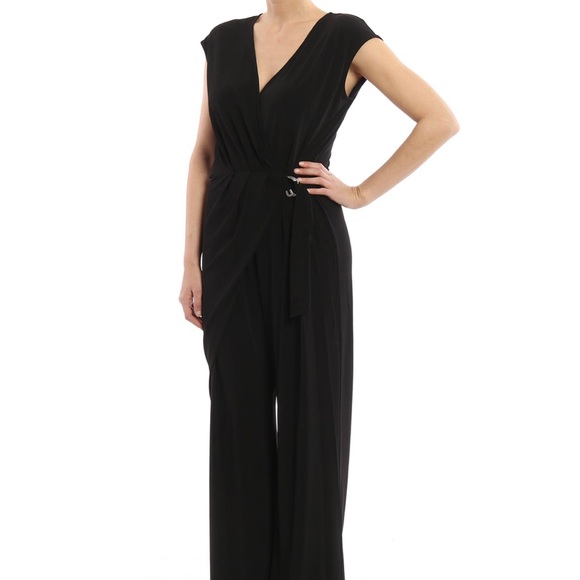 Michael Kors Black Jersey Wrap Jumpsuit Size XS - Picture 1 of 12